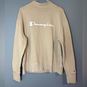 Champion size large Fawn Beige Sweatshirt, pull over, long sleeve, white graphic